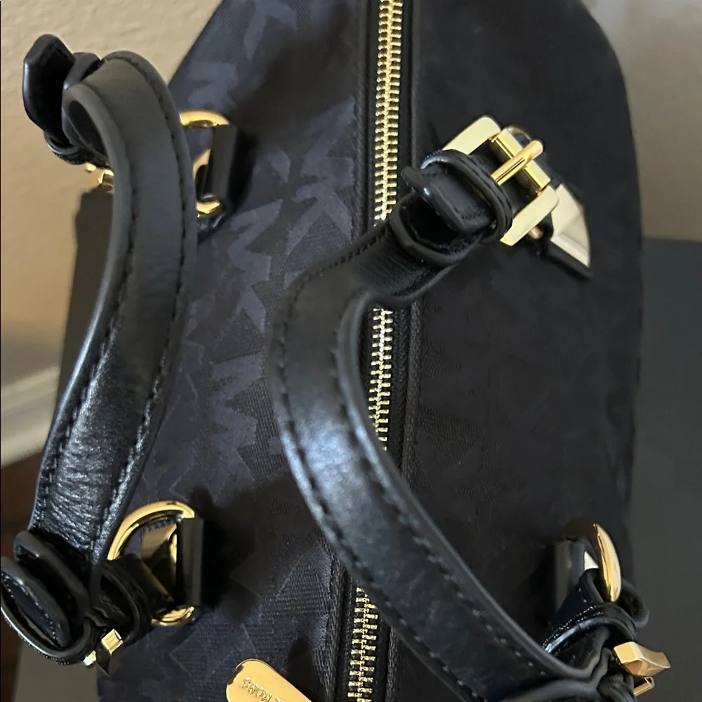 Michael Kors Black Canvas MK Logo Satchel - Picture 8 of 11